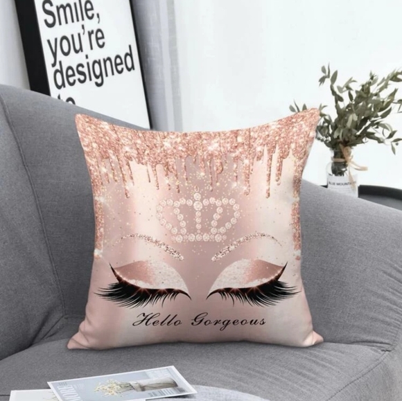 Affordable Fashion Finds Other - (3x) Pillowcase Eyelash print cushion without filler. Pink, champagne, & gray.